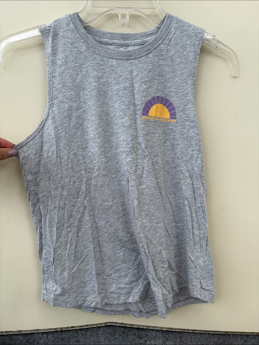 Spiritual Gangster Grey Tank Top with Purple Nail Accent